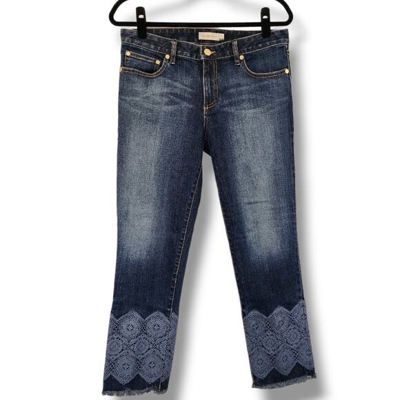 Tory Burch Cropped Embroidered Cuff Straight Leg Jeans Women’s Size 30 - Picture 12 of 12